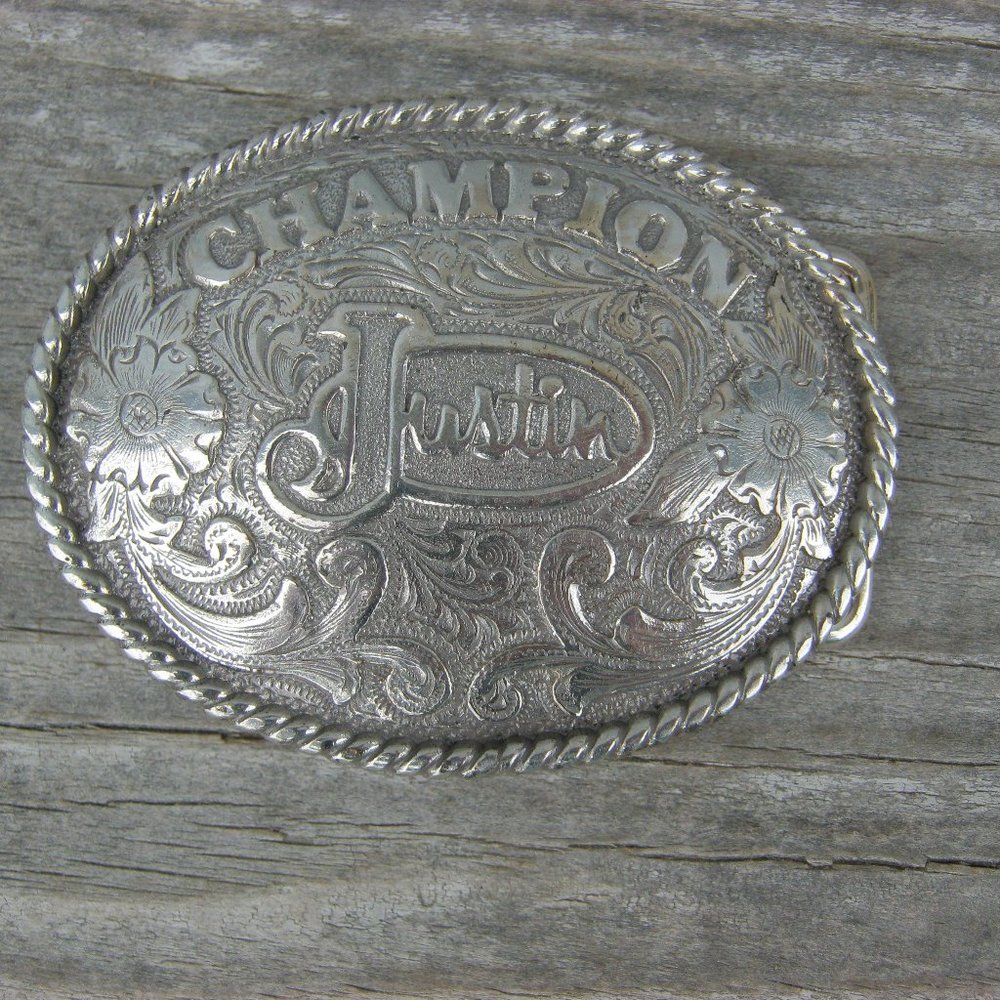 Justin Champion Small Engraved Belt Buckle